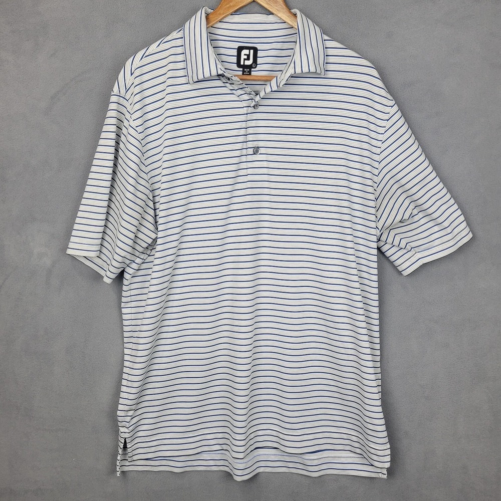 FootJoy Polo Shirt Men Large Multicolor Striped Stretch High Low Hem Golf Tennis